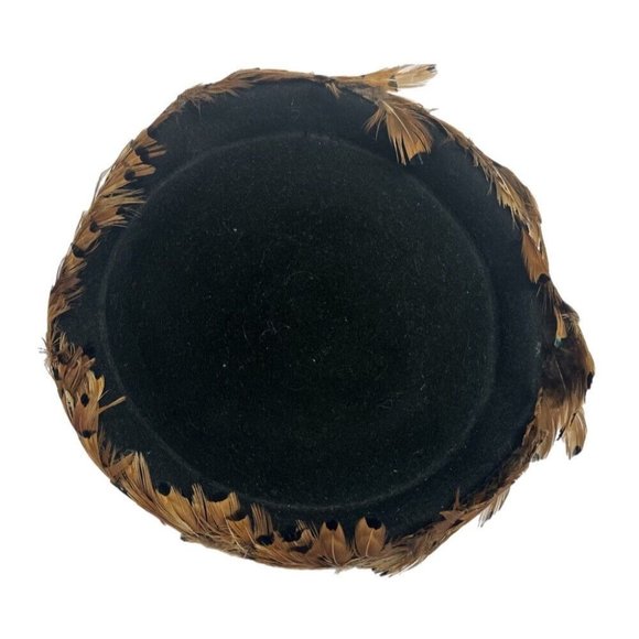 Pheasant feather trim wool pillbox hat VINTAGE 1960's 1970's - Picture 4 of 5